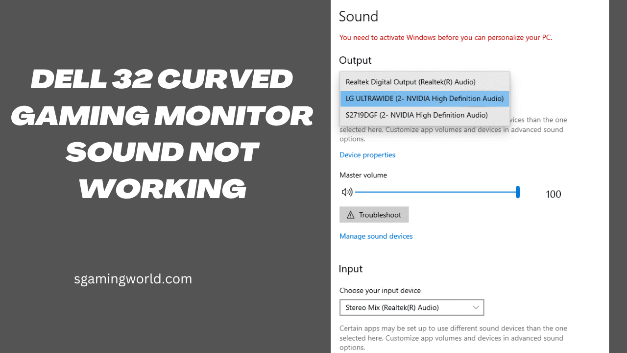 dell 32 curved gaming monitor sound not working